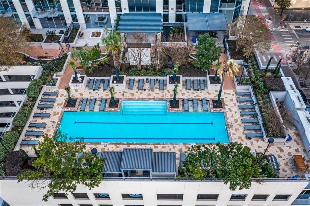 Aerial view of the 360 Tower pool and lounge deck